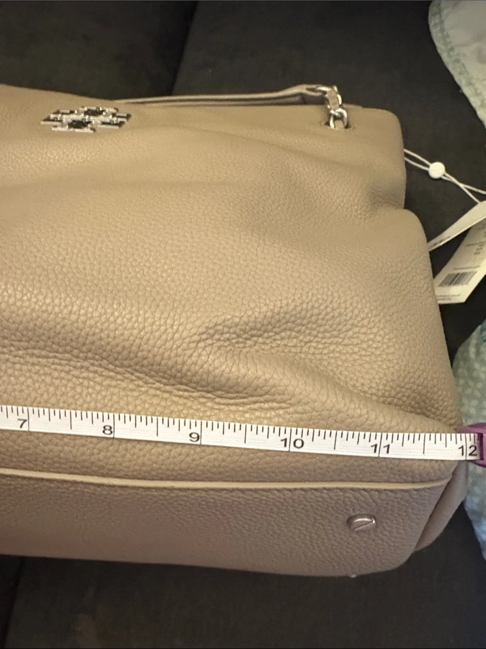 Tory Burch Pebbled Leather Chain-Handle Tote in Taupe